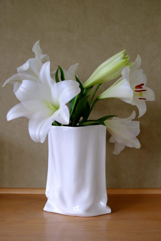 Slumped paper bag vase White Florafauna