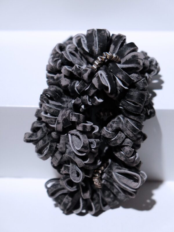 Brooch in Soft Grey Leather with Cast Silver Ruffle Details Bespoke Piece - Jessica Winchcombe