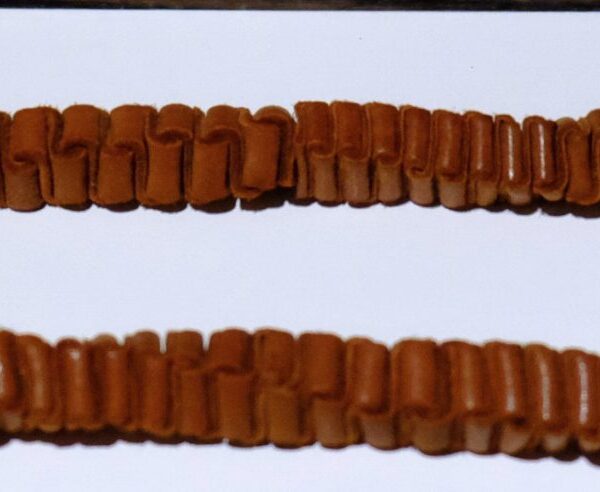 Medium Leather Folded Necklace Brown and Gold with Gold Ruffles Bespoke Piece - Jessica Winchcombe