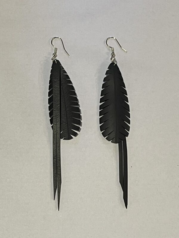 Black Bird Feather Inner Tube Earrings