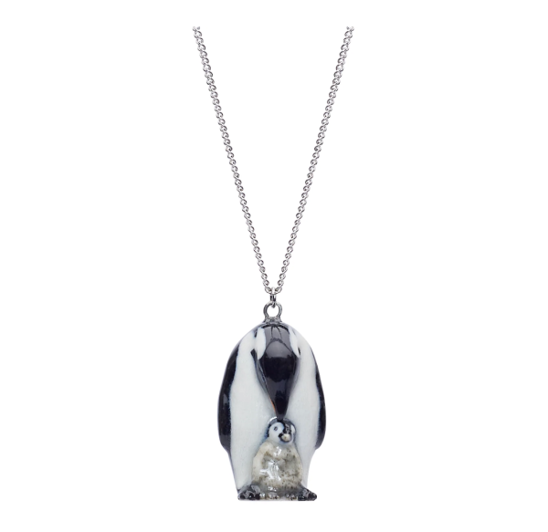 Penguin with Baby Necklace Sterling Silver Chain - And Mary