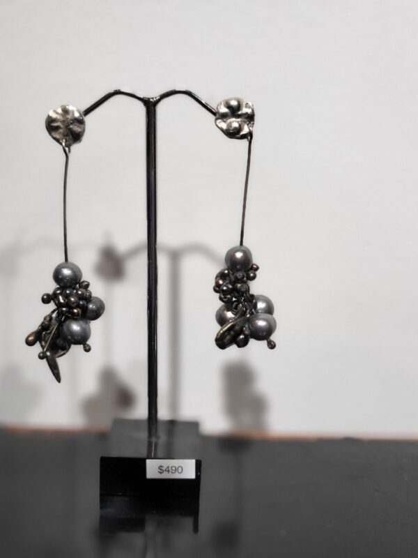Grey Akoya , Blackened Silver Long Earrings - Jessica Winchcombe