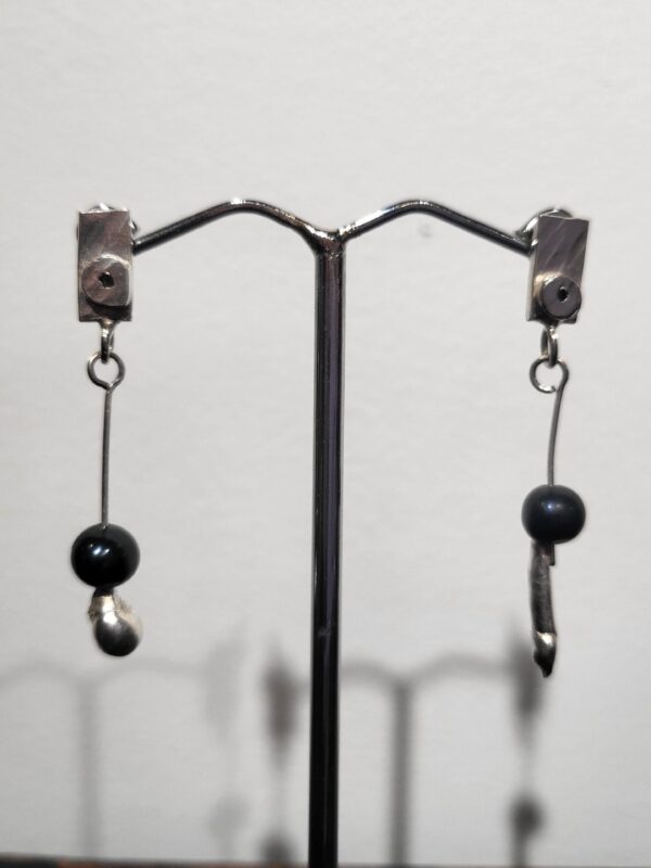 Silver with Black Diamond stud earrings with Black Akoya Pearls - Jessica Winchcombe