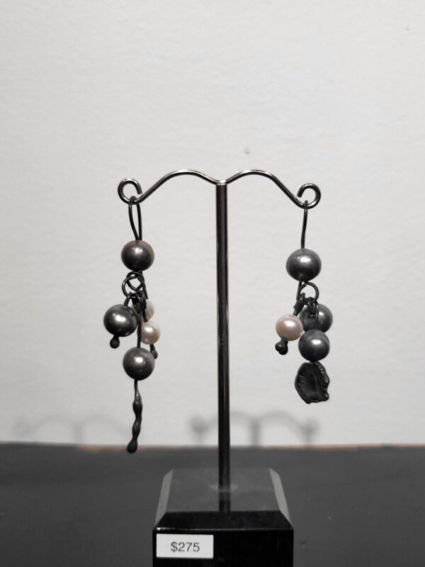 Grey and White Akoya  Pearl Earrings with Oxidised Silver - Jessica Winchcombe