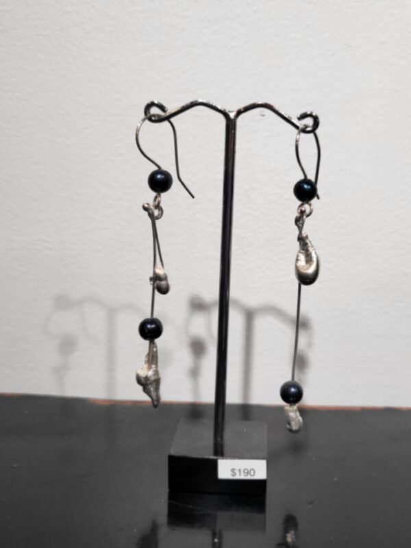 Black Pearl and Silver Drop Earrings