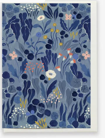 Greeting Card - Blue Grey Floral- Flora Waycott