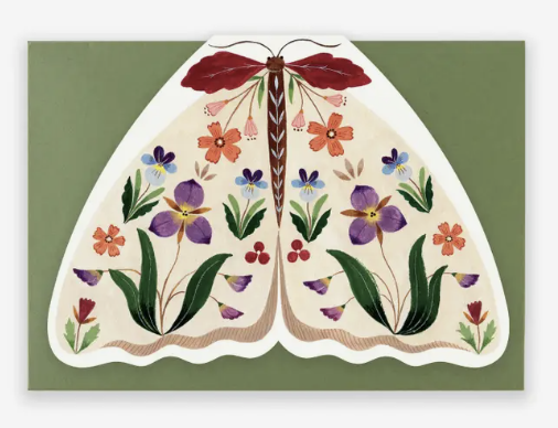 Floral Moth Shaped Card - Ivory - Flora Waycott