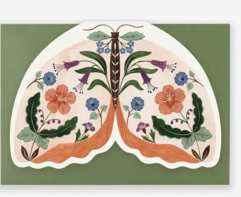 Floral Moth Shaped Card - Peach - Flora Waycott
