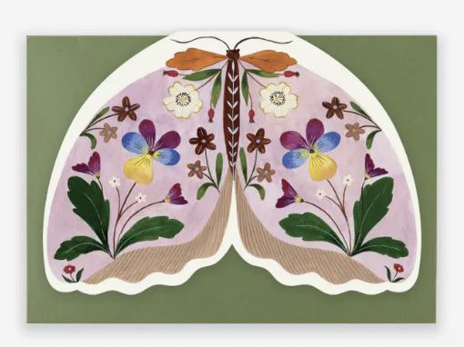 Floral Moth Shaped Card-Pale Magenta- Flora Waycott