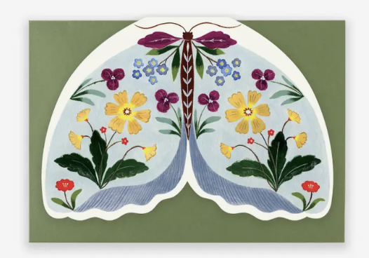 Floral Moth Shaped Card-Pale Blue