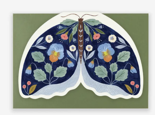 Floral Moth Shaped Card-Blue- Flora Waycott