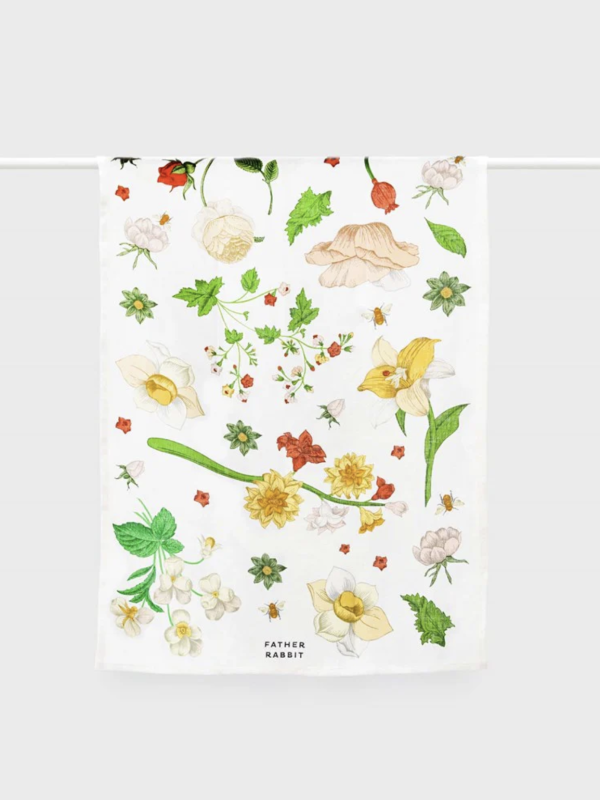 Father Rabbit Tea Towel - Vintage Wallpaper