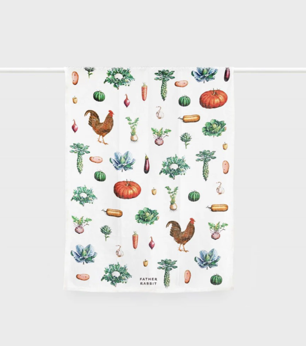 Father Rabbit Tea Towel - Vintage Vegetables
