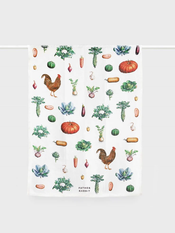 Father Rabbit Tea Towel - Vintage Vegetables