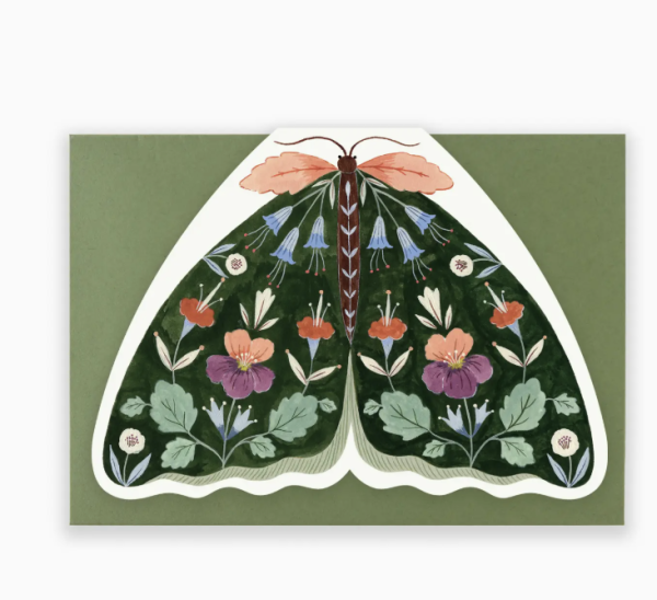 Floral Moth Shaped Card-Forest Green