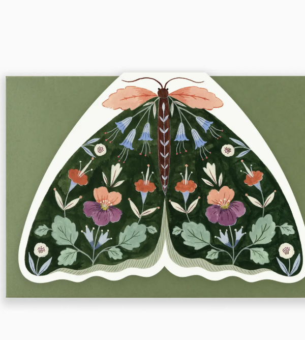Floral Moth Shaped Card-Forest Green