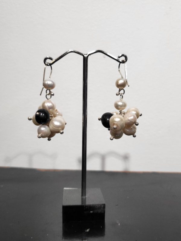 Pearl Cluster and Silver Earrings
