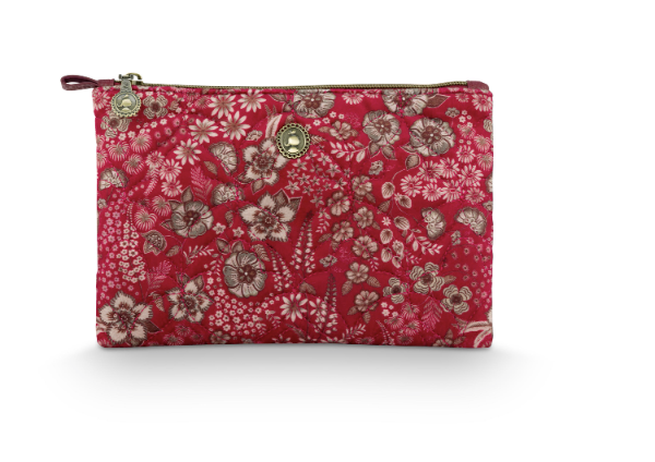 Charly Quilted Cosmetic Flat Pouch / Clutch - Daisy Dreams - Red